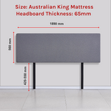 Linen Fabric King Bed Deluxe Headboard Bedhead - Slate Ash - Rear View