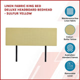Linen Fabric King Bed Deluxe Headboard Bedhead - Sulfur Yellow - Top-Down View