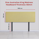 Linen Fabric King Bed Deluxe Headboard Bedhead - Sulfur Yellow - Rear View