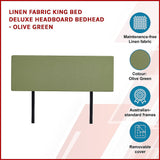 Linen Fabric King Bed Deluxe Headboard Bedhead - Olive Green - Top-Down View