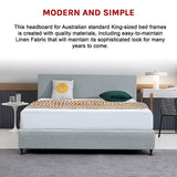 Linen Fabric King Bed Deluxe Headboard Bedhead - Stone Grey - 45-Degree Angle