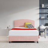 Linen Fabric Double Bed Curved Headboard Bedhead - Pale Pink - Front View