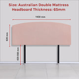 Linen Fabric Double Bed Curved Headboard Bedhead - Pale Pink - Rear View