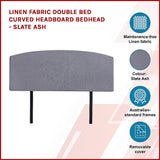 Linen Fabric Double Bed Curved Headboard Bedhead - Slate Ash - Top-Down View