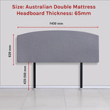 Linen Fabric Double Bed Curved Headboard Bedhead - Slate Ash - Rear View