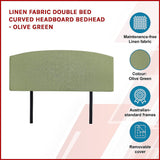 Linen Fabric Double Bed Curved Headboard Bedhead - Olive Green - Top-Down View