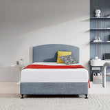 Linen Fabric Double Bed Curved Headboard Bedhead - Berlin Blue - Front View