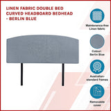 Linen Fabric Double Bed Curved Headboard Bedhead - Berlin Blue - Top-Down View