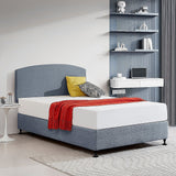 Linen Fabric Double Bed Curved Headboard Bedhead - Berlin Blue - Side View