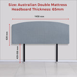 Linen Fabric Double Bed Curved Headboard Bedhead - Berlin Blue - Rear View