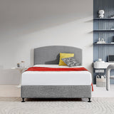 Linen Fabric Double Bed Curved Headboard Bedhead - Night Ash - Front View