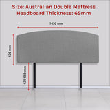 Linen Fabric Double Bed Curved Headboard Bedhead - Night Ash - Rear View