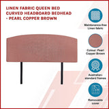 Linen Fabric Queen Bed Curved Headboard Bedhead - Pearl Copper Brown - Top-Down View