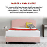 Linen Fabric Queen Bed Curved Headboard Bedhead - Pale Pink - 45-Degree Angle