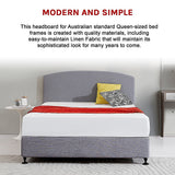 Linen Fabric Queen Bed Curved Headboard Bedhead - Slate Ash - 45-Degree Angle