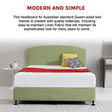 Linen Fabric Queen Bed Curved Headboard Bedhead - Olive Green - 45-Degree Angle