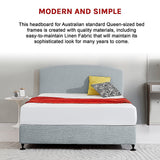 Linen Fabric Queen Bed Curved Headboard Bedhead - Stone Grey - 45-Degree Angle