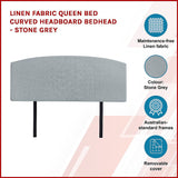 Linen Fabric Queen Bed Curved Headboard Bedhead - Stone Grey - Top-Down View