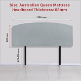 Linen Fabric Queen Bed Curved Headboard Bedhead - Stone Grey - Rear View