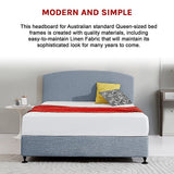 Linen Fabric Queen Bed Curved Headboard Bedhead - Berlin Blue