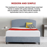 Linen Fabric Queen Bed Curved Headboard Bedhead - Berlin Blue - 45-Degree Angle