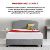 Linen Fabric Queen Bed Curved Headboard Bedhead - Night Ash - 45-Degree Angle