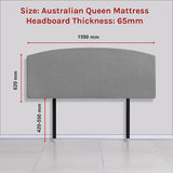 Linen Fabric Queen Bed Curved Headboard Bedhead - Night Ash - Rear View