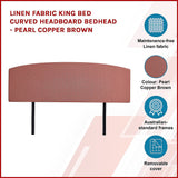 Linen Fabric King Bed Curved Headboard Bedhead - Pearl Copper Brown - Top-Down View