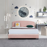Linen Fabric King Bed Curved Headboard Bedhead - Pale Pink - Front View
