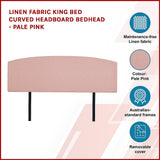 Linen Fabric King Bed Curved Headboard Bedhead - Pale Pink - Top-Down View