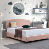 Linen Fabric King Bed Curved Headboard Bedhead - Pale Pink - Side View