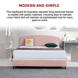 Linen Fabric King Bed Curved Headboard Bedhead - Pale Pink - 45-Degree Angle