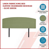 Linen Fabric King Bed Curved Headboard Bedhead - Olive Green - Top-Down View