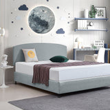 Linen Fabric King Bed Curved Headboard Bedhead - Stone Grey - Side View