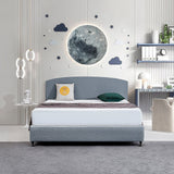 Linen Fabric King Bed Curved Headboard Bedhead - Berlin Blue - Front View