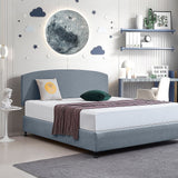 Linen Fabric King Bed Curved Headboard Bedhead - Berlin Blue - Side View