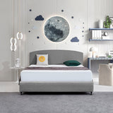 Linen Fabric King Bed Curved Headboard Bedhead - Night Ash - Front View