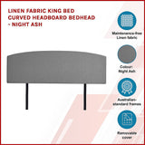 Linen Fabric King Bed Curved Headboard Bedhead - Night Ash - 45-Degree Angle