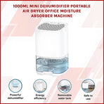 1000ML Mini Dehumidifier Portable Air Dryer Office Moisture Absorber Machine