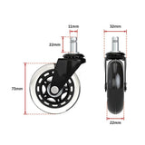 5x Office Chair Rollerblade Caster Wheels Safe for All Floors - Universal Fit - Extra Image