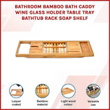 Bathroom Bamboo Bath Caddy Wine Glass Holder Table Tray Bathtub Rack Soap Shelf - Side View
