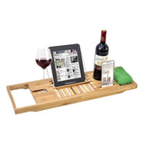 Bathroom Bamboo Bath Caddy Wine Glass Holder Table Tray Bathtub Rack Soap Shelf - Top-Down View