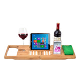 Bathroom Bamboo Bath Caddy Wine Glass Holder Table Tray Bathtub Rack Soap Shelf - Rear View