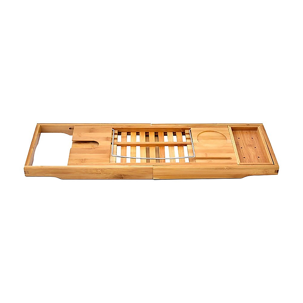 Bathroom Bamboo Bath Caddy Wine Glass Holder Table Tray Bathtub Rack Soap Shelf