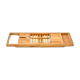 Bathroom Bamboo Bath Caddy Wine Glass Holder Table Tray Bathtub Rack Soap Shelf - Close-Up Angle