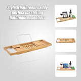Bathroom Bamboo Bath Caddy Wine Glass Holder Table Tray Bathtub Rack Soap Shelf - Low Angle