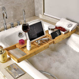 Bathroom Bamboo Bath Caddy Wine Glass Holder Table Tray Bathtub Rack Soap Shelf - Front View