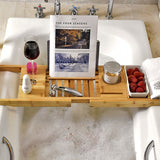Bathroom Bamboo Bath Caddy Wine Glass Holder Table Tray Bathtub Rack Soap Shelf - Side View