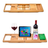 Bathroom Bamboo Bath Caddy Wine Glass Holder Table Tray Bathtub Rack Soap Shelf - 45-Degree Angle
