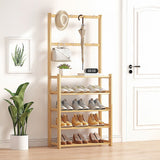 Large Wooden 5 Tiers Hat Coat Stand Clothes Shoe Rack Hanger Hooks Shelf Storage - Front View